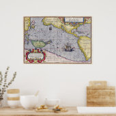 Maris Pacifici door Abraham Ortelius Map Poster (Keuken)