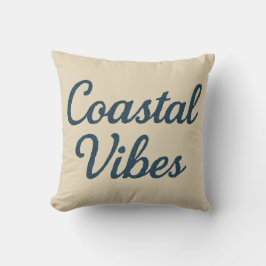 Maritiem beige & marineblauw script kustsfeer kussen