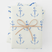 Maritiem Blauw en Wit Inpakpapier Set van 3 (In situ)
