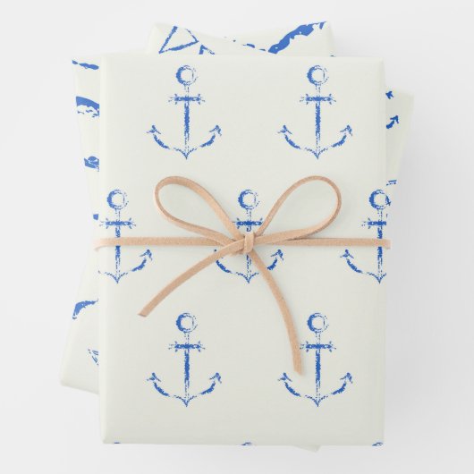 Maritiem Blauw en Wit Inpakpapier Set van 3 (In situ)