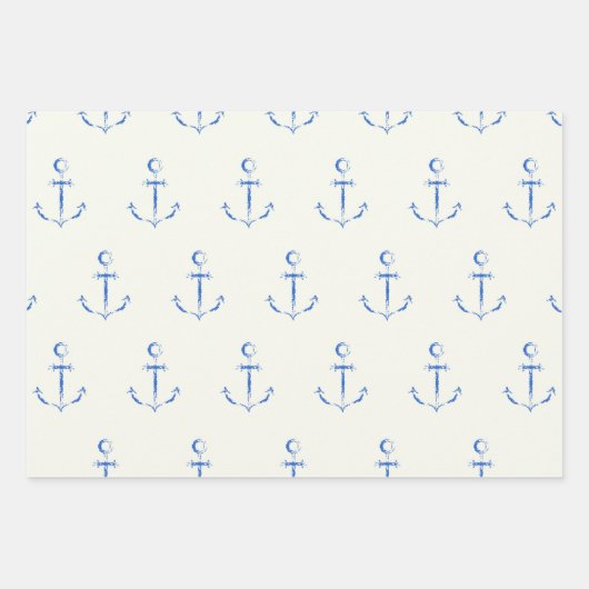 Maritiem Blauw en Wit Inpakpapier Set van 3 (Voorkant)