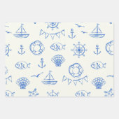 Maritiem Blauw en Wit Inpakpapier Set van 3 Vel (Voorkant 2)