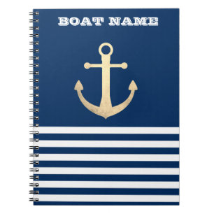 Maritiem, Goud Anker Marine Blauwe Strepen Notitieboek
