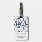 Maritiem in blauw patroon bagagelabel (Achterkant verticaal)