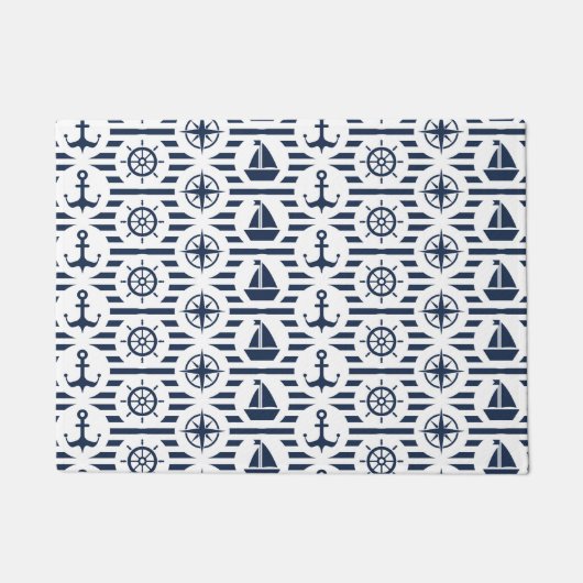 Maritiem in blauw patroon deurmat (Voorkant)