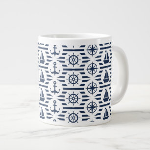 Maritiem in blauw patroon grote koffiekop