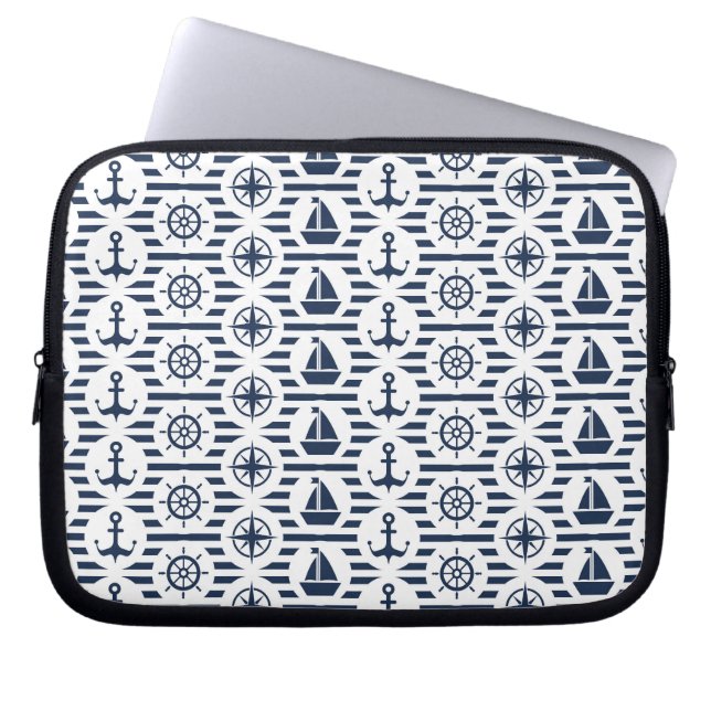 Maritiem in blauw patroon laptop sleeve (Voorkant)