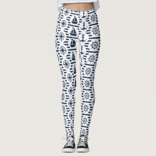 Maritiem in blauw patroon leggings