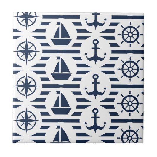 Maritiem in blauw patroon tegeltje (Voorkant)