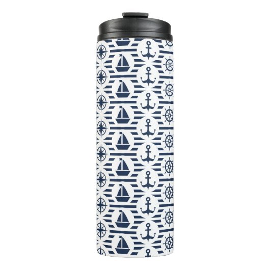 Maritiem in blauw patroon thermosbeker (Voorkant)