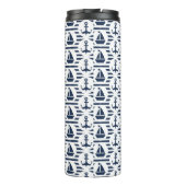 Maritiem in blauw patroon thermosbeker (Achterkant)