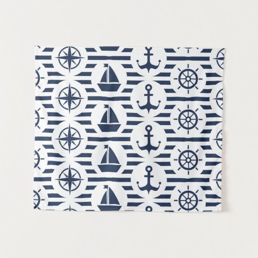 Maritiem in blauw patroon wandkleed (Voorkant (horizontaal))