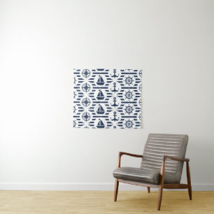 Maritiem in blauw patroon wandkleed