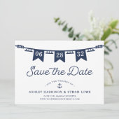 Maritiem | Klassieke marineblauwvlaggen Save The Date (Staand voorkant)