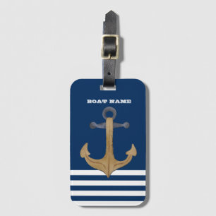 Maritiem, Oude Anker Marineblauw Gestreept Bagagelabel