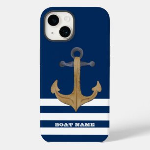 Maritiem, Oude Anker Marineblauw Gestreept Case-Mate iPhone 14 Hoesje
