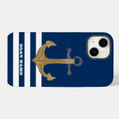Maritiem, Oude Anker Marineblauw Gestreept Case-Mate iPhone Case (Achterkant (horizontaal))