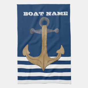 Maritiem, Oude Anker Marineblauw Gestreepte Theedoek