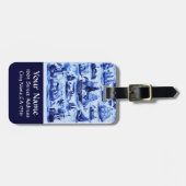 MARITIEM, OUDE SCHEPEN, ZEILSCHEPEN, Marineblauw Bagagelabel (Voorkant horizontaal)