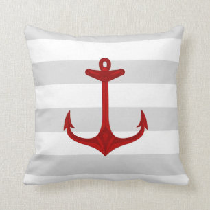 Maritiem rood anker grijs witte strepen kussen