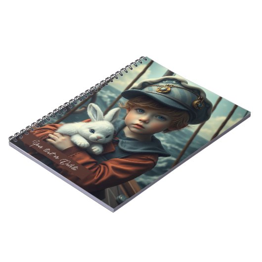 Maritiem thema kind dat zijn konijn speeltje vasth notitieboek (Linkerzijde)