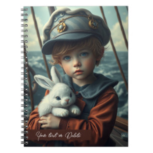 Maritiem thema kind dat zijn konijn speeltje vasth notitieboek