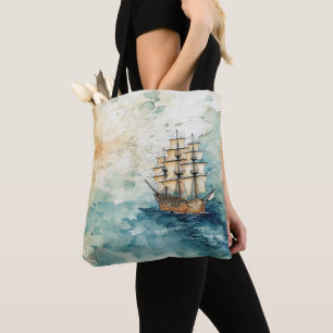 Maritiem Thema Vintage Zeilboot Oude Kaart Tote Bag