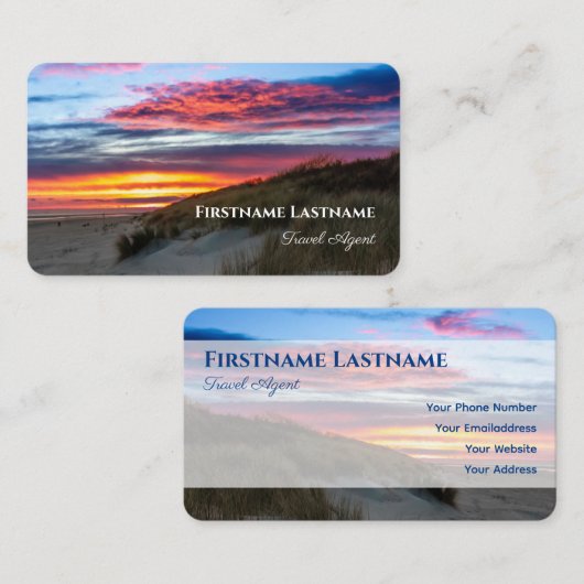 Maritiem zand duin strand zonsondergang reisagent  visitekaartje (Voorkant / Achterkant)