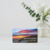Maritiem zand duin strand zonsondergang reisagent  visitekaartje (Staand voorkant)