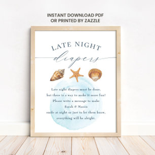 Maritieme baby shower "Late Night Luier" bord Poster