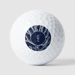 Maritieme charme: Blauw & wit koraal en zeepaardje Golfballen