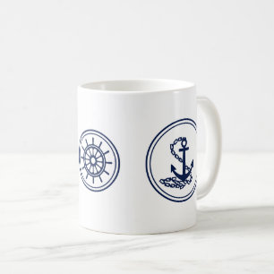Maritieme koffie Mok, blauw anker en scheepswiel Koffiemok