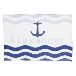Maritieme Marine Golven en Anker Gepersonaliseerde Kussensloop