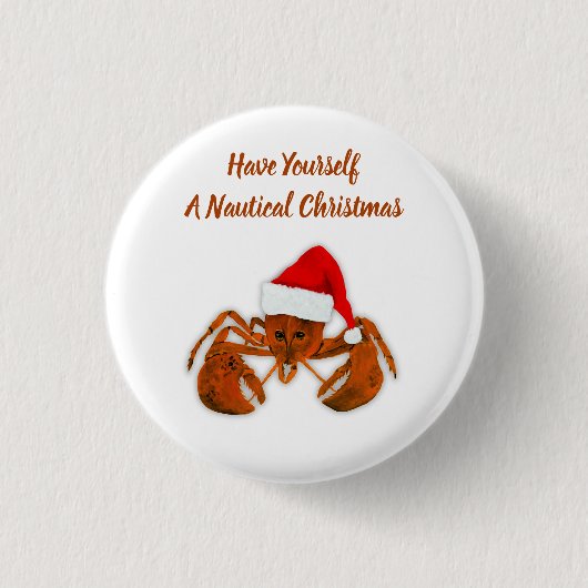 Maritieme Santa Kreeft Ronde Button 3,2 Cm (Voorkant)
