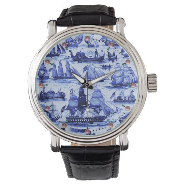 MARITIEME,  SCHEPEN, ZEEVAARTUIGEN, marineblauw Horloge (Voorkant)