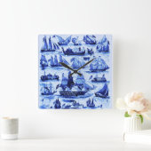 MARITIEME,  SCHEPEN, ZEEVAARTUIGEN, marineblauw Vierkante Klok (Huis)