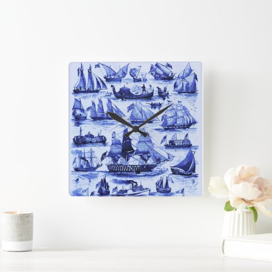 MARITIEME,  SCHEPEN, ZEEVAARTUIGEN, marineblauw Vierkante Klok (Huis)