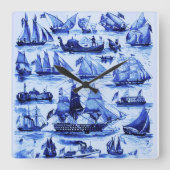 MARITIEME,  SCHEPEN, ZEEVAARTUIGEN, marineblauw Vierkante Klok (Voorkant)