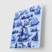 MARITIEME,  SCHEPEN, ZEEVAARTUIGEN, marineblauw Vierkante Klok (Hoek)