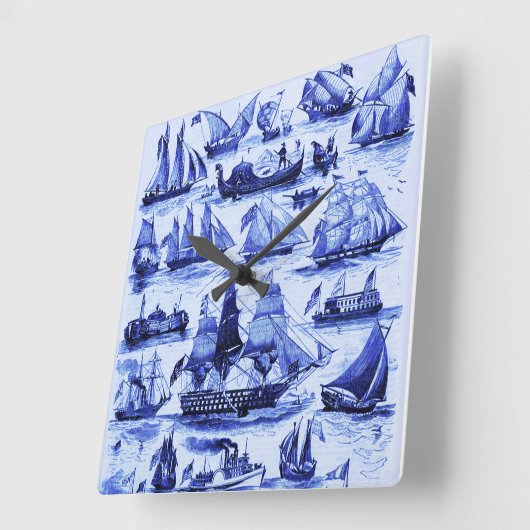 MARITIEME,  SCHEPEN, ZEEVAARTUIGEN, marineblauw Vierkante Klok (Hoek)