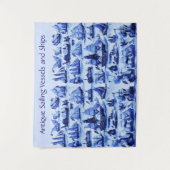 MARITIEME, SCHEPEN, ZEEVAARTUIGEN, marineblauw Wandkleed (Voorkant)