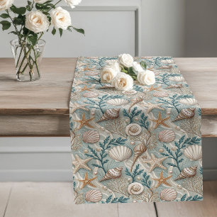 Maritieme Seashells-Patterned Table Runner Nautica Lange Tafelloper