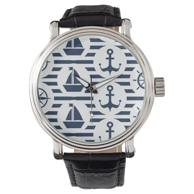 Maritime In Blue Pattern Horloge (Voorkant)