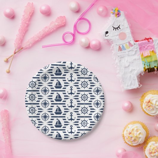 Maritime In Blue Pattern Papieren Bordje (Feest)