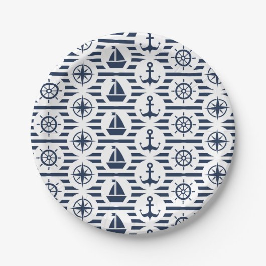 Maritime In Blue Pattern Papieren Bordje (Voorkant)