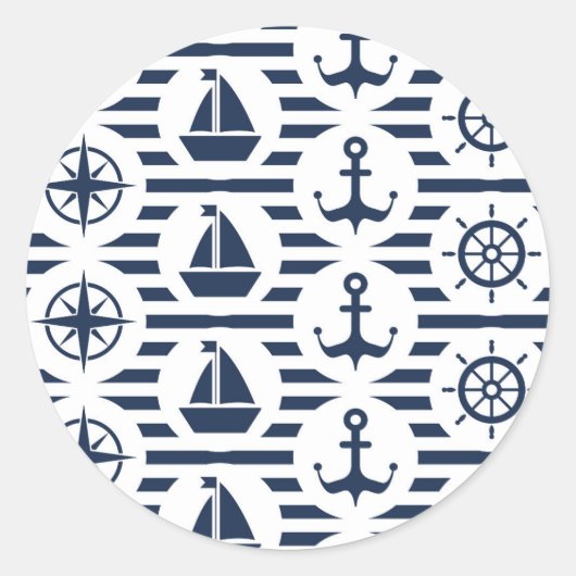 Maritime In Blue Pattern Ronde Sticker (Voorkant)