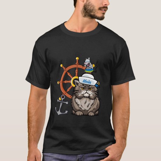 Maritime Sailor Cat Rat stuurwiel Sailor Sail T-shirt (Voorkant)