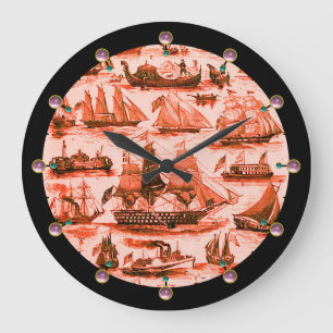 MARITIME, VINTAGE SHIPS, SAILING VESSELS, Red Whit Grote Klok