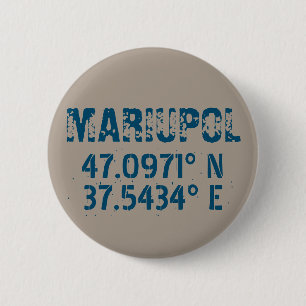 Mariupol Oekraïne Breedtegraad & Lengtegraad Verst Ronde Button 5,7 Cm