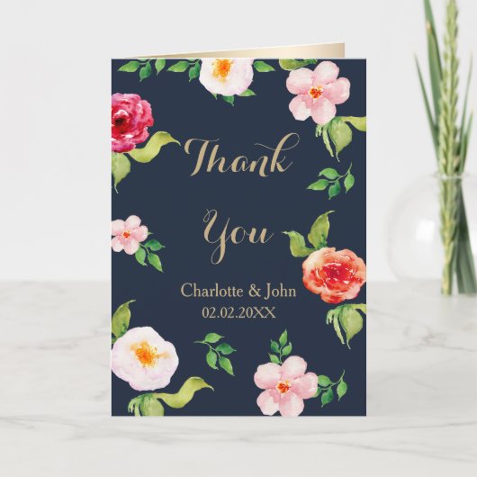 marjoen en goudbloemen waterverf bruiloft bedankkaart (Voorkant)